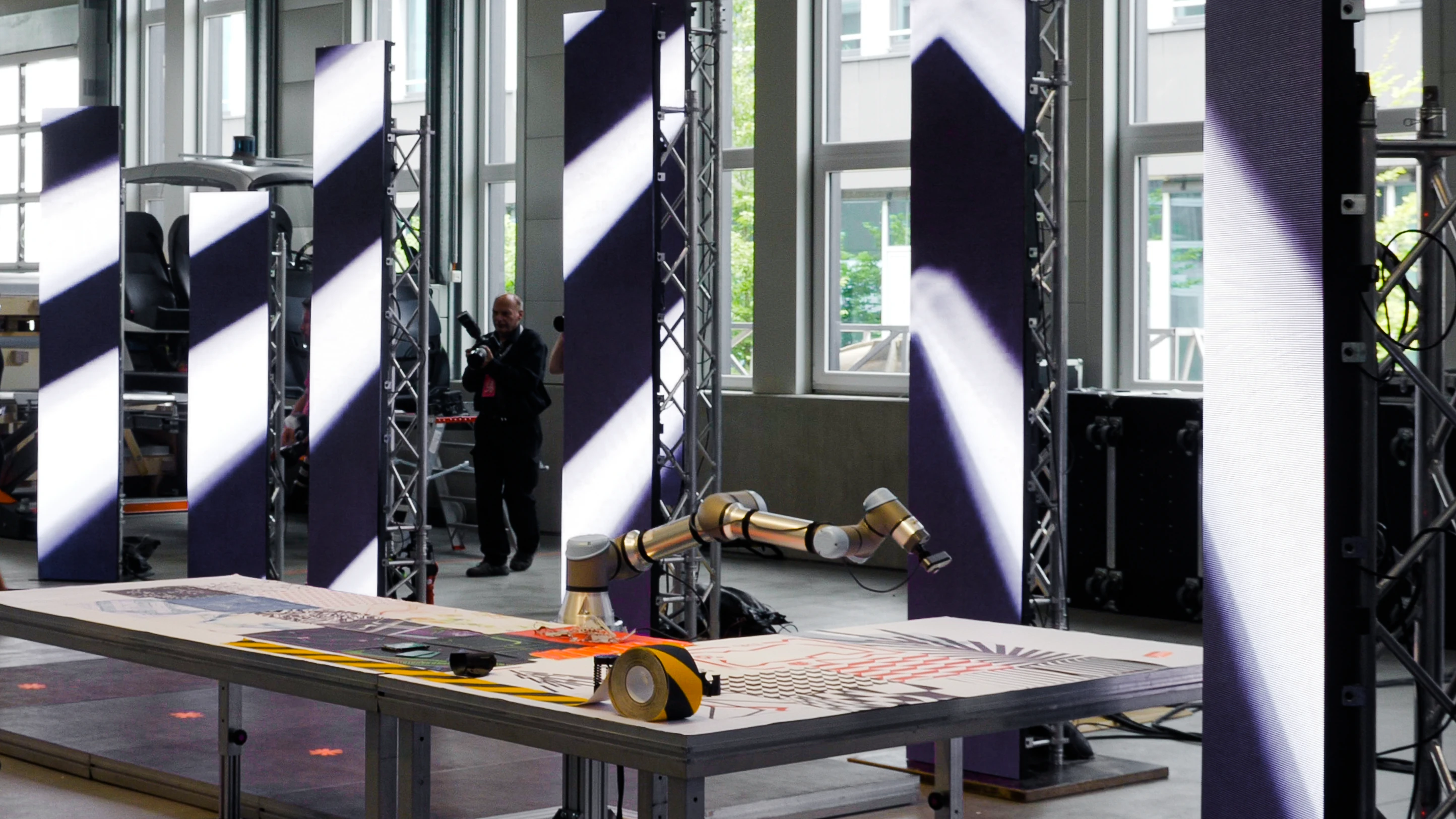 B-Bot robotic visual installation in the exhibition space